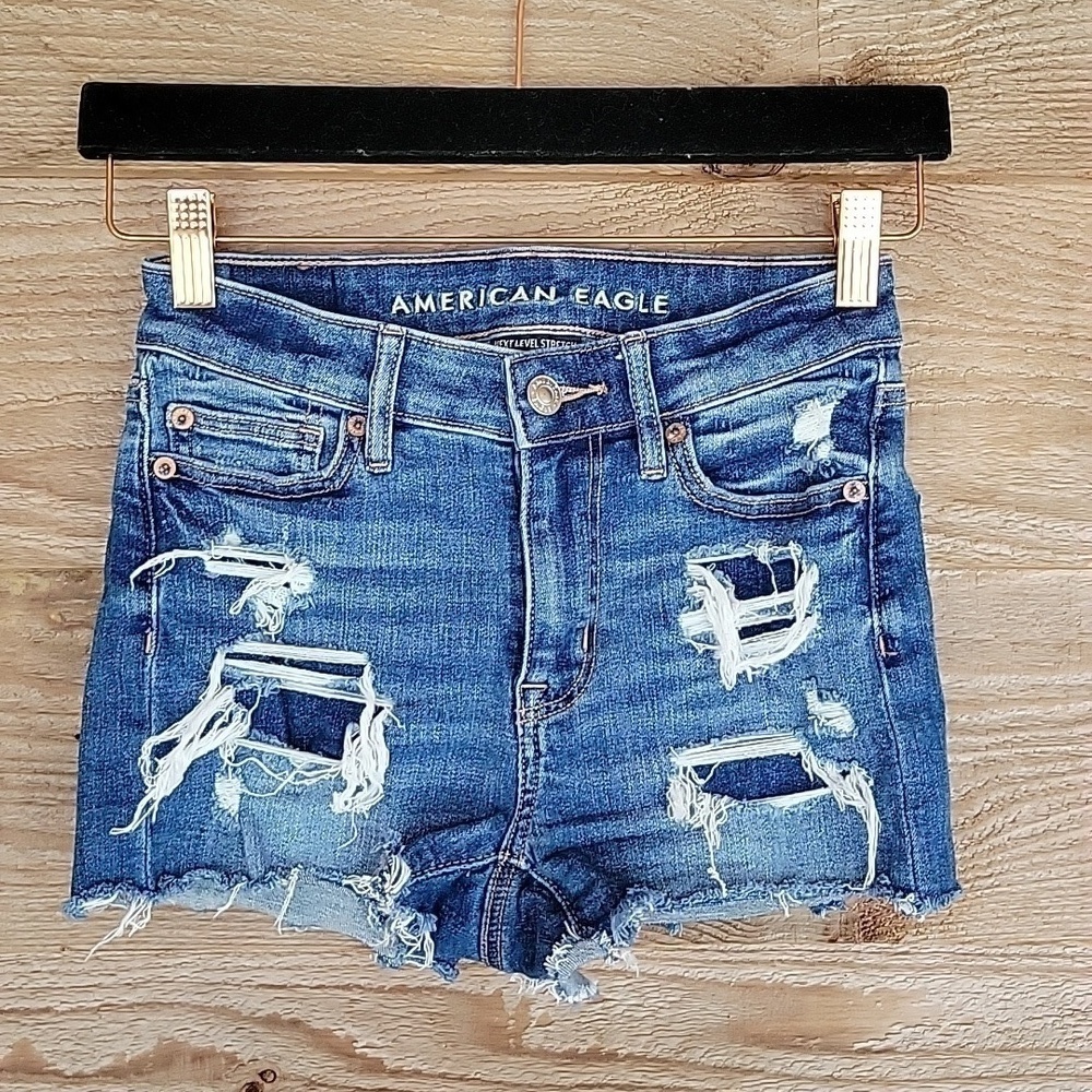 American Eagle Size 00 High Rise Shortie Denim Shorts